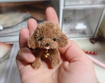 Miniatura de cachorro de café, mini cachorro de lã para boneca Ob11 1/6 Bjd como boneca Blythe, decoração de casa de bonecas, casa de bonecas faça você mesmo