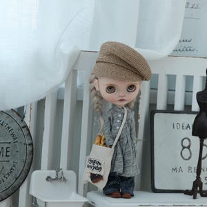 Knitted Doll Clothes: Blythe, Azone S, OB24 - Gray Dress, Pants & Bag