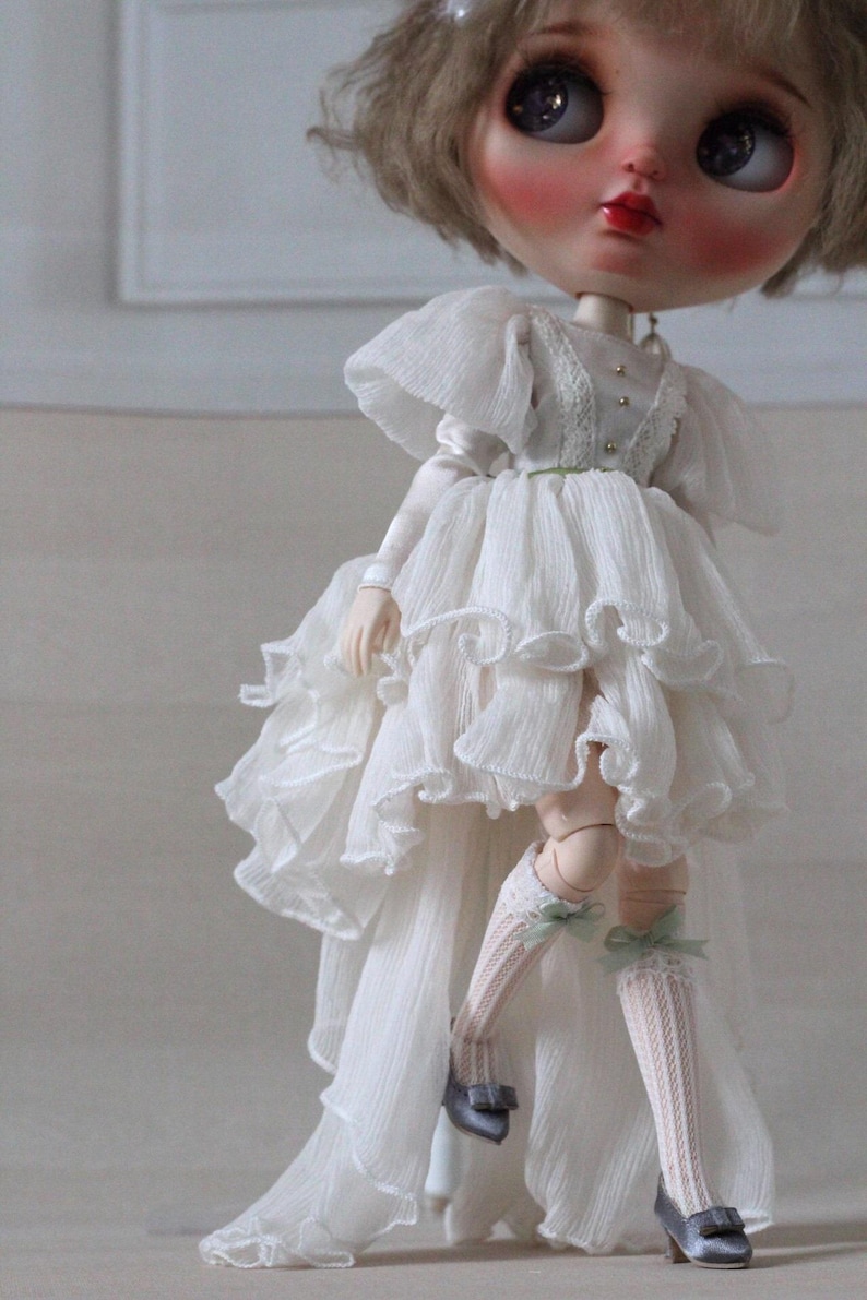 White Neo Blythe Doll Clothes ob24 ob22 Azone,1/6 Bjd Doll Clothes,Blythe Top,Blythe Skirt,Blythe Pants image 7