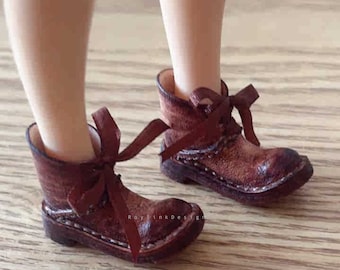 Vintage Brown Blythe shoes, Neo Blythe Leather Boots,OB22/OB24 leather shoes, Doll leather Shoes, Azone shoes, Miniature shoes