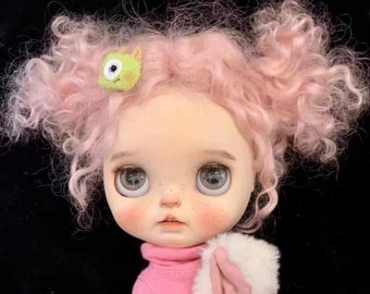 Peluca de mohair rosa kawaii para muñecas Blythe/Qbaby de 23 a 25 cm