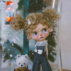 Handmade Mohair Doll Wig: Flax Gold, Fits Blythe/Qbaby (9-10&quot;)