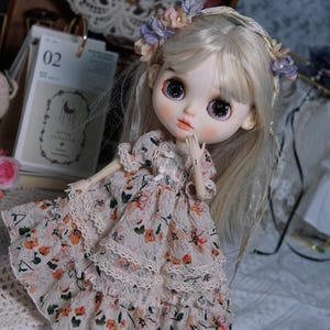 Blythe Doll Dress & Socks Set: Floral Outfit for OB24/OB22 Dolls
