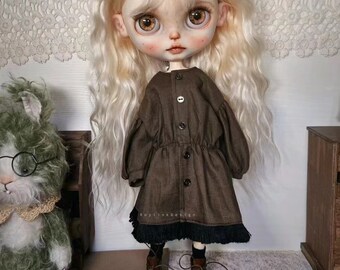 Ubranka dla lalki Blythe: brązowa sukienka i skarpetki do OB24/OB22, Azone 1/6 BJD
