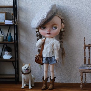 Blythe Doll Clothes: 4-Piece Knit Outfit - Hat, Top, Shorts, Socks