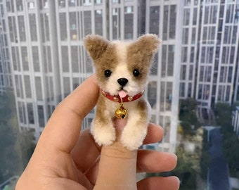 Mini cachorro de estimação, mini cachorro de lã para boneca Ob11 1/6 BJD como boneca Blythe, decoração de casa de bonecas, casa de bonecas DIY