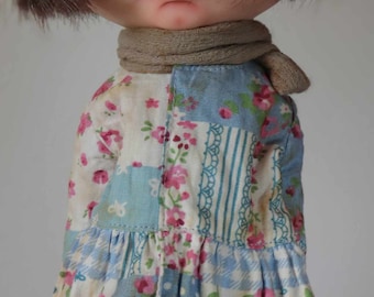 Vintage Floral Doll Dress & Scarf: Blythe, Azone, OB24 Doll Clothes
