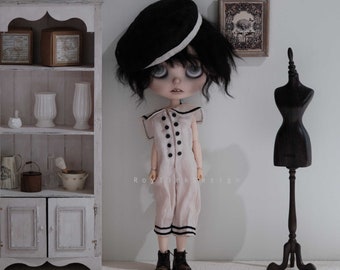 Vintage Jumpsuit for Blythe Doll: Tea-Dyed 1/6 BJD Clothes