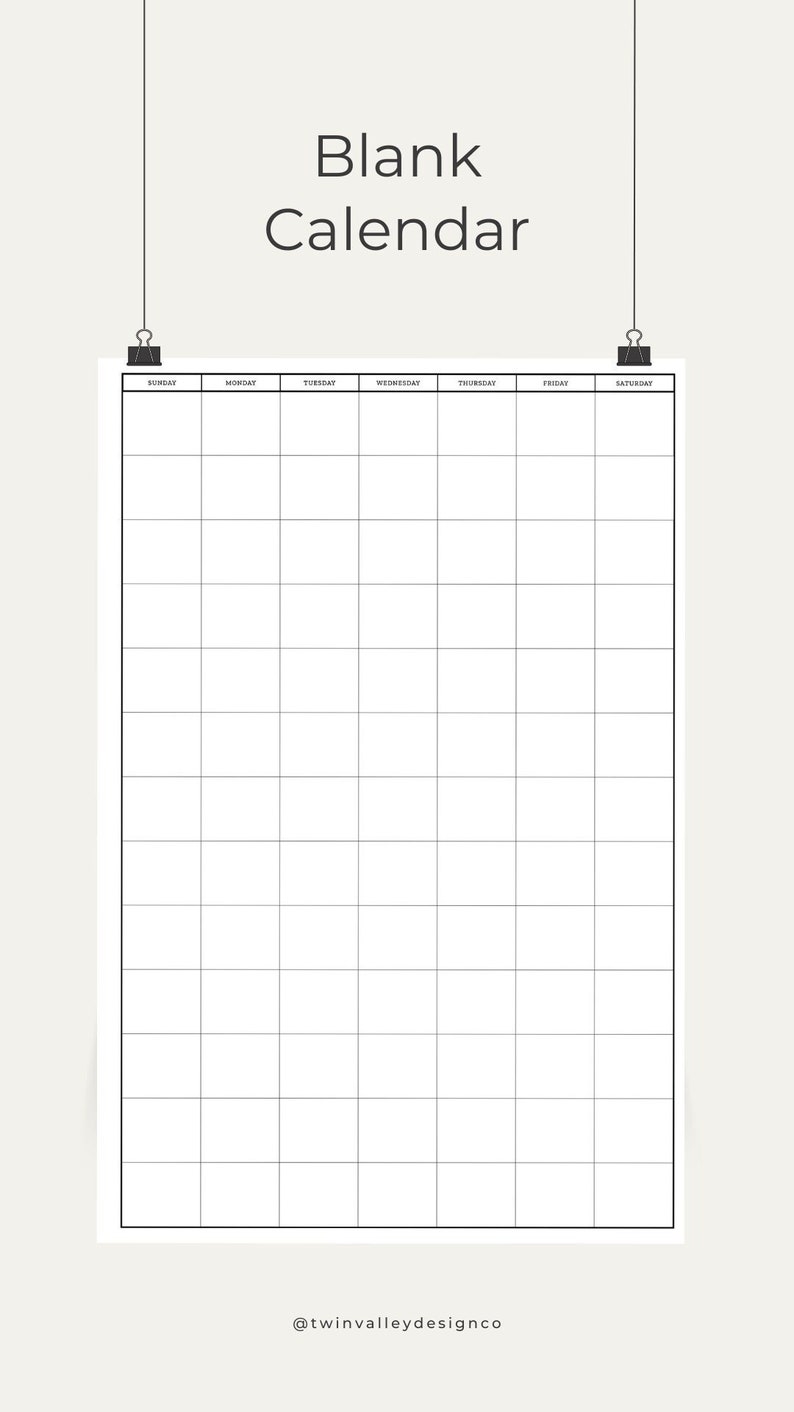 Large Blank Printable Calendar, Digital Download Large Calendar, Family ...