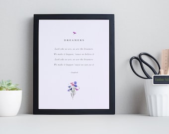 BTS Jungkook Dreamers Poster, BTS Jungkook, Jungkook Song Dreamers, Jungkook Song Lyrics, Lyric Poster Kpop Songs, BTS Lyric Art