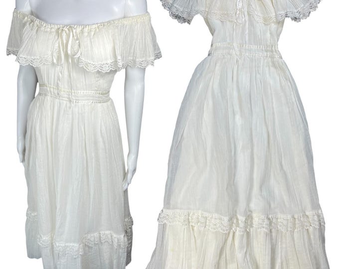 Vintage 1970s Gunne Sax White off Shoulder Boho Lace Prairie Wedding ...
