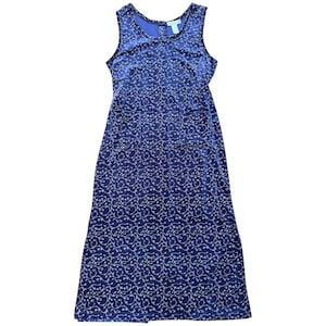 90s Y2K Claudia D Blue Velvet Overall Jumper Maxi Dress Floral Print Women’s Large Cottagecore