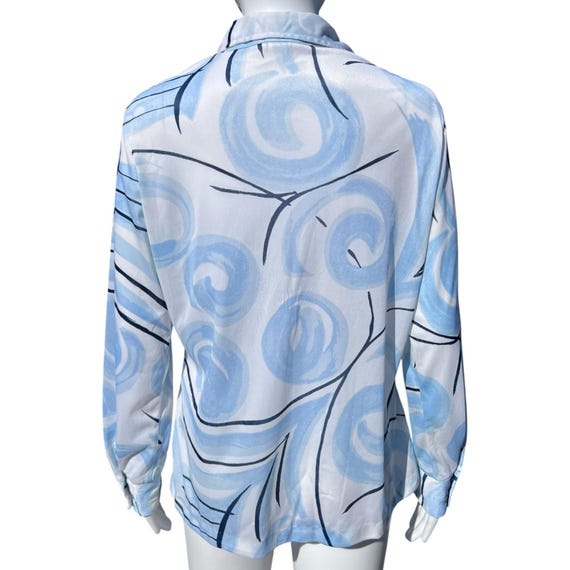 70s Sheer Abstract Print Dagger Collar Button Up … - image 4