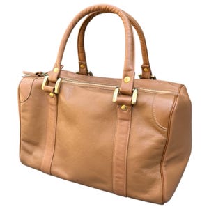 Mini bolso Boston vintage Susan Gail de cuero color canela de los años 70 con asa superior y cremallera Talon
