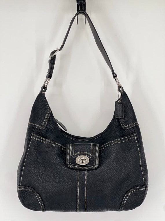 Coach Hamilton Black Pebbled Leather Turnlock Hobo