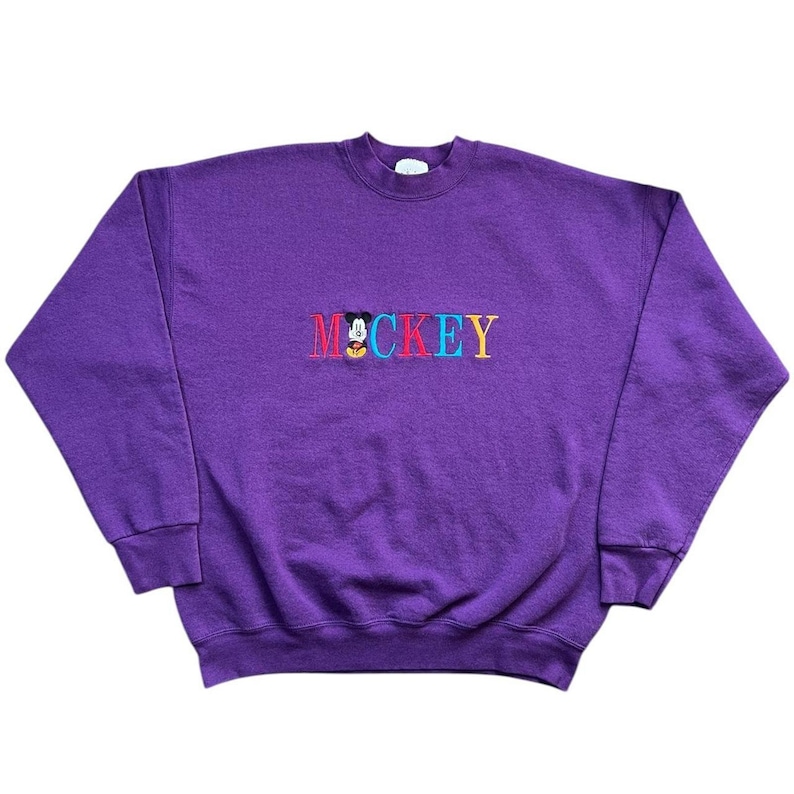 Vintage 90s Disney Mickey Mouse Purple Embroidered Sweatshirt Men's XL Mickey and Co immagine 1
