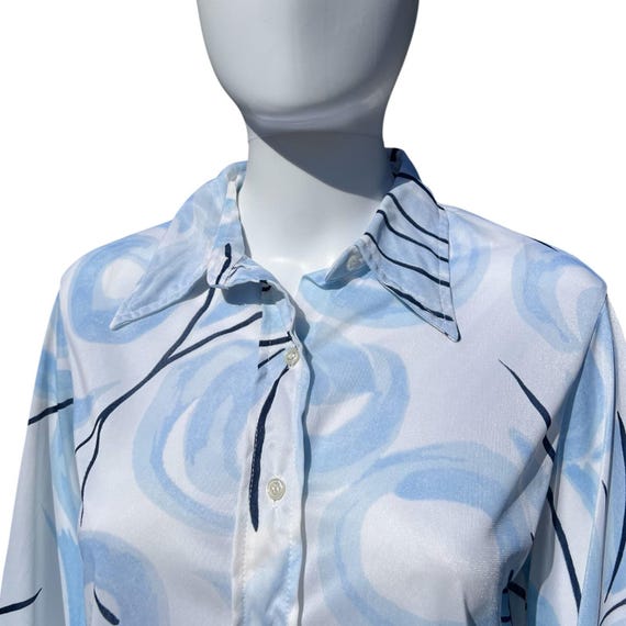 70s Sheer Abstract Print Dagger Collar Button Up … - image 2