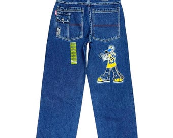 Vintage NWT Y2K Paco Elite Jeans Embroidered Baggy Wide Leg Jeans Boys Size 12 Youth Streetwear Skater Hip Hop Deadstock