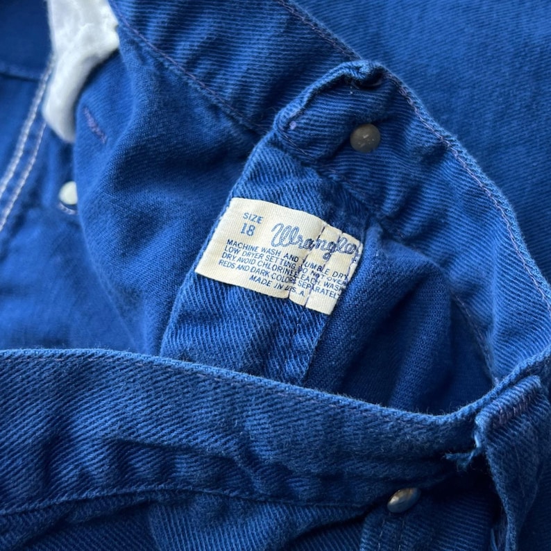 60s 70s Wrangler Royal Blue Bell Bottoms Jeans Scovill Zipper Women’s 18 Made in USA Hippie Boho Flares image 6