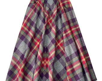 60s College Town Multicolor Plaid Midi Skirt High Waisted Women’s 7/8 XS Union Made ILGWU Preppy Schoolgirl