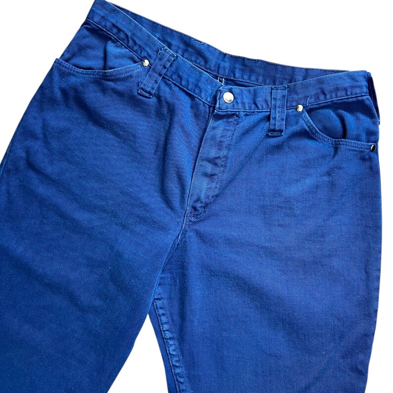 60s 70s Wrangler Royal Blue Bell Bottoms Jeans Scovill Zipper Women’s 18 Made in USA Hippie Boho Flares image 5