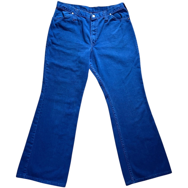 60s 70s Wrangler Royal Blue Bell Bottoms Jeans Scovill Zipper Women’s 18 Made in USA Hippie Boho Flares image 4