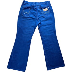60s 70s Wrangler Royal Blue Bell Bottoms Jeans Scovill Zipper Women’s 18 Made in USA Hippie Boho Flares image 2