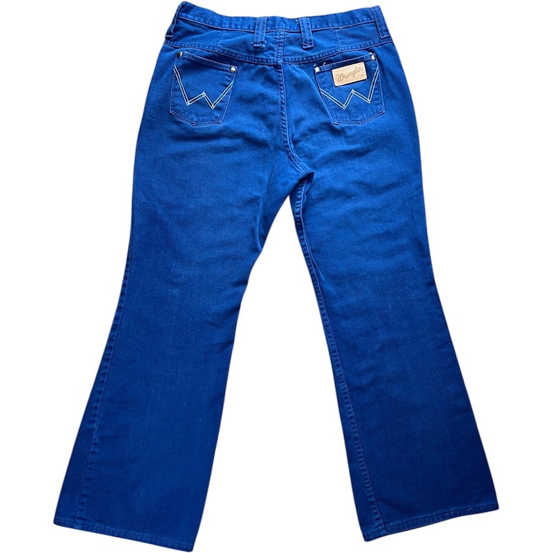 60s 70s Wrangler Royal Blue Bell Bottoms Jeans Scovill Zipper Women’s 18 Made in USA Hippie Boho Flares image 2
