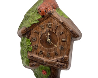70s Holland Mold Ceramic Wall Clock Ladybug Squirrel Cottagecore NOT WORKING