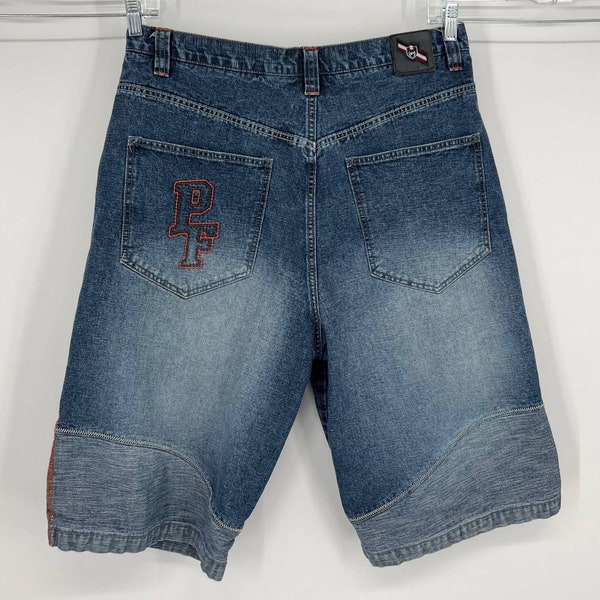 Vintage 90s Y2K Phat Farm Baggy Hip Hop Denim Jean Shorts Embroidered Back Pocket Sz: 38