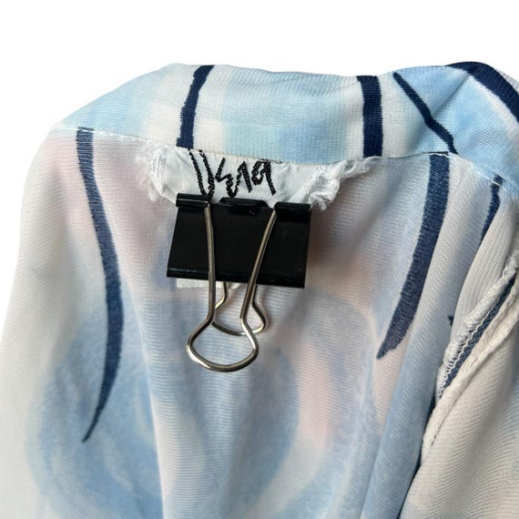 70s Sheer Abstract Print Dagger Collar Button Up … - image 5