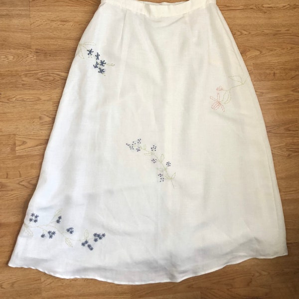 Vintage NWT Plus-Sized Susan Bristol White Linen Embroidered Spring Skirt