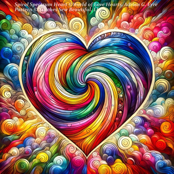 Spiral Spectrum Heart (Small) cross stitch pattern by World of Love Hearts/Adrian G. Eyre (Digital Format)