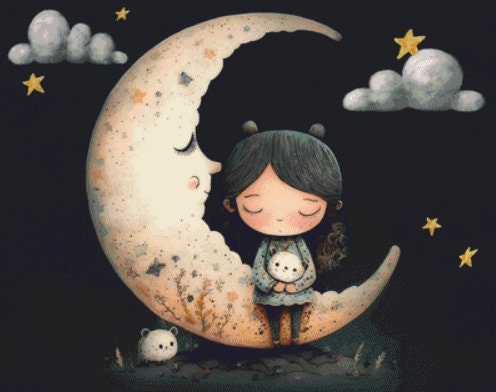 Girl Moon Cross Stitch Pattern by Tammy L. Gross (digital Format