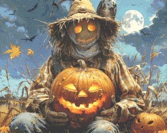 Harvest Scarecrow With Pumpkin, Sitting Scarecrow With