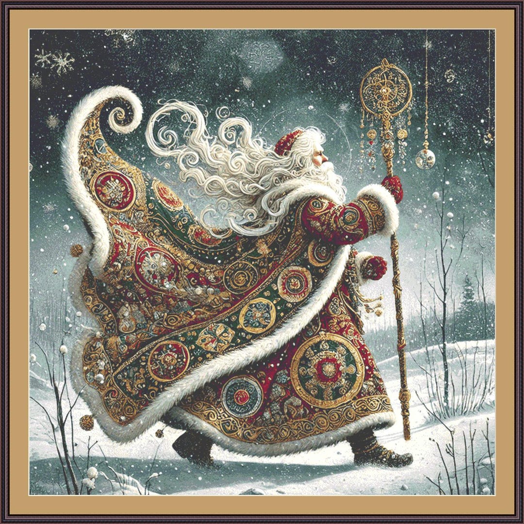 サイレント・クリスマ ホログラフィック Gilded Green Santa (max Size/color) Counted Cross Stitch Pattern