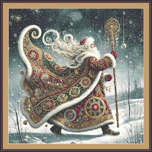 Gilded Green Santa (max Size/color) Counted Cross Stitch Pattern