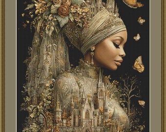 The Gold Lady counted cross stitch pattern by Bryna T Art & Design (Digital Format)