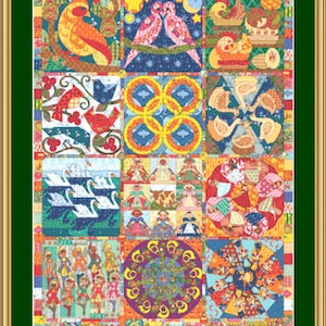 Patrón de punto de cruz "Colcha de doce días" de Cobble Hill Puzzle Company/Ansada Art Licensing Group, LLC (formato digital)
