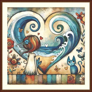 Whispering Secrets to the Ocean counted cross stitch pattern ©World of Love Hearts/Adrian G. Eyre (Digital Format)