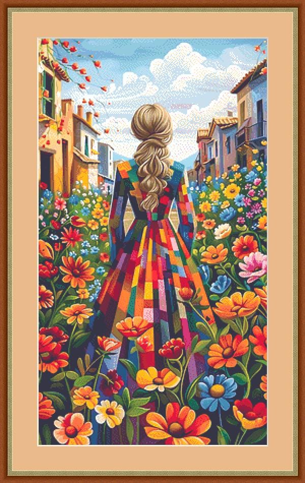 City Street of Flowers (max Color) Counted Cross Stitch Pattern by