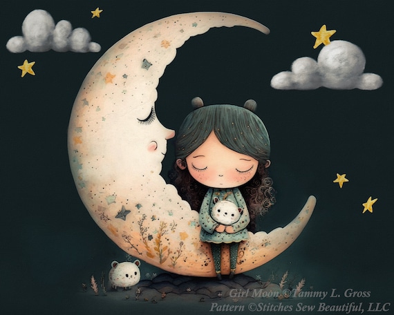 Girl Moon Cross Stitch Pattern by Tammy L. Gross (digital Format