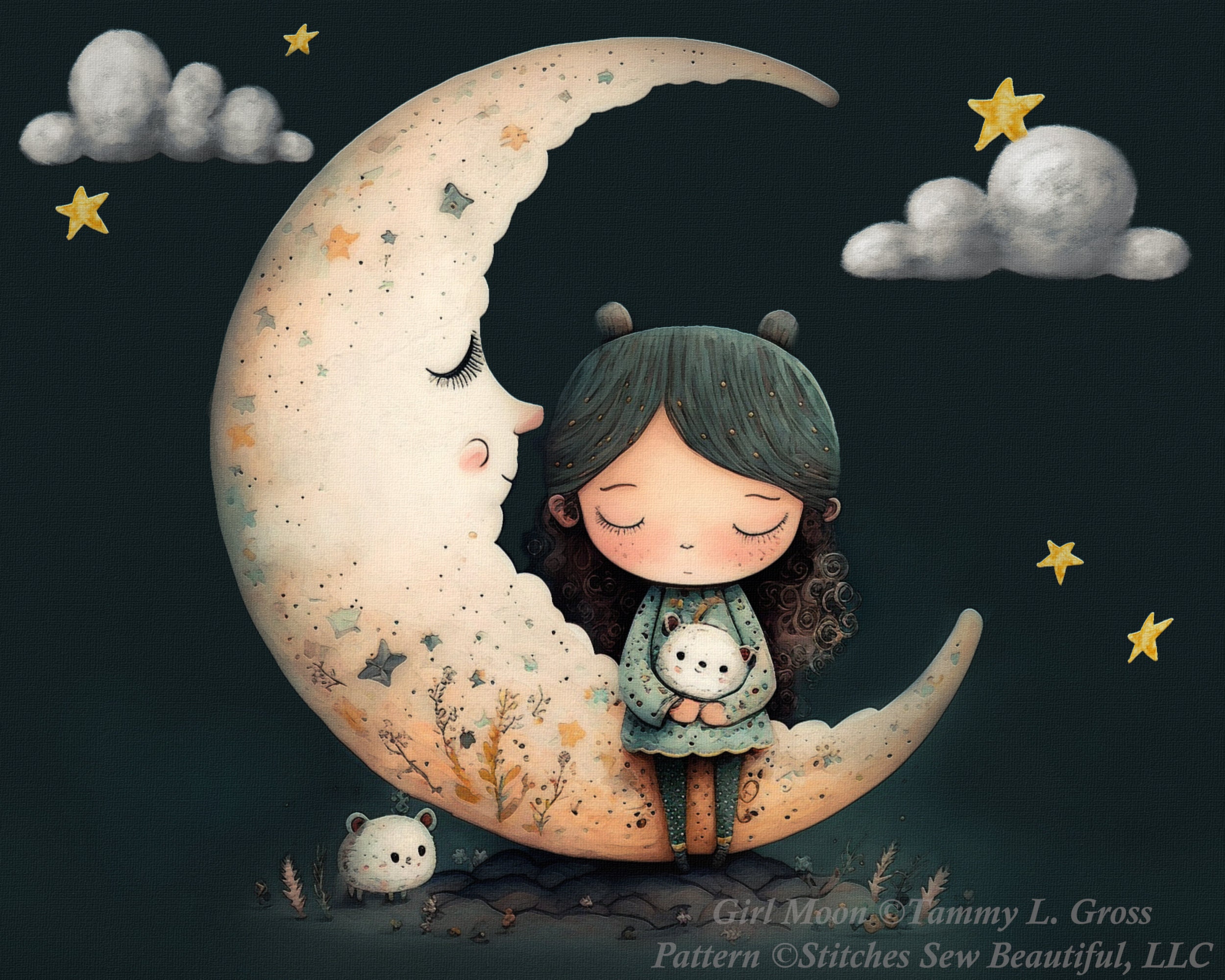 Girl Moon Cross Stitch Pattern by Tammy L. Gross (digital Format