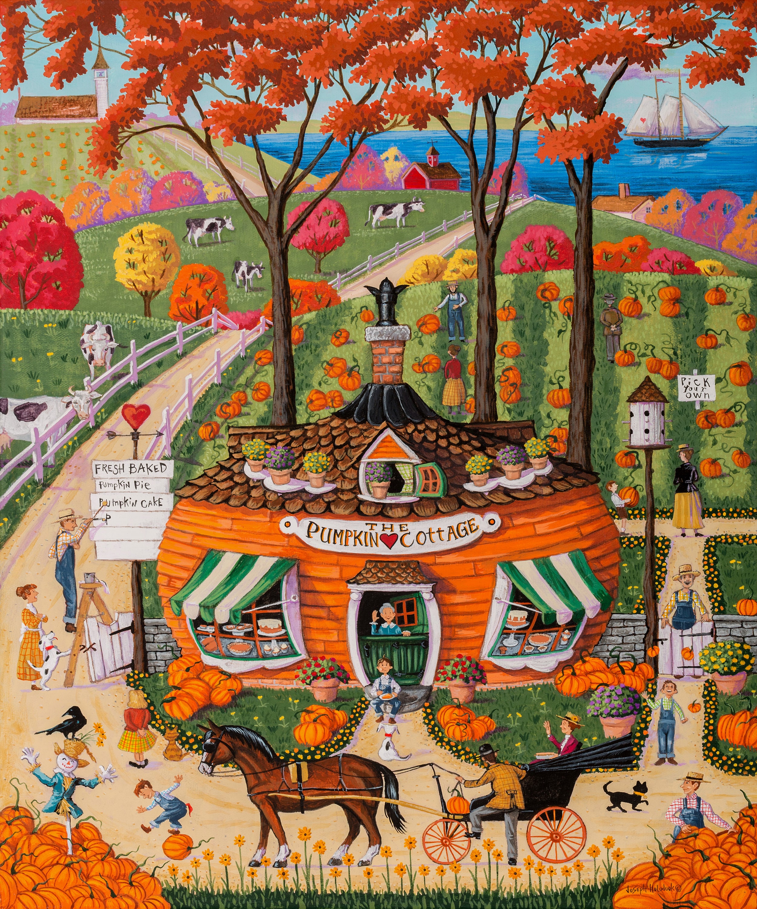 Pumpkin Cottage Cross Stitch Pattern by Joseph Holodook (digital