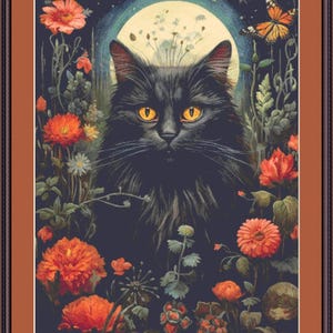 Gothic Botanical Cat counted cross stitch pattern by Dutch Lady Mystic Art (Digital Format)