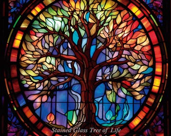 Stained Glass Tree of Life cross stitch pattern by PeacefulArtColors (Digital Format)