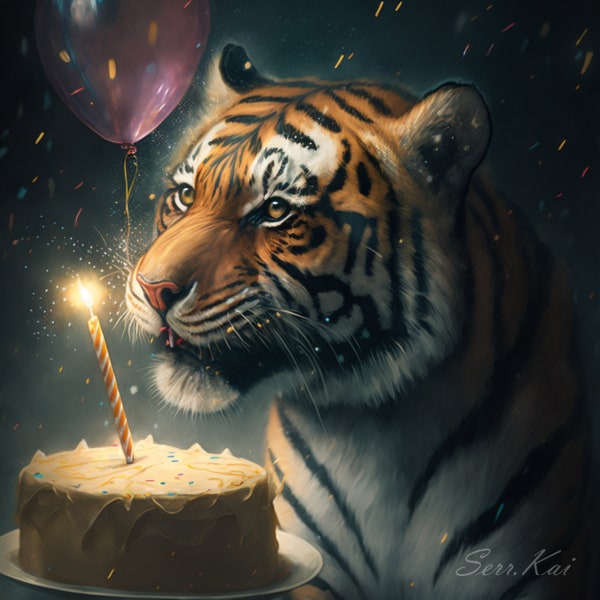 Birthday Tiger cross stitch pattern by Serr.Kai A Quill & Ink (Digital Format)