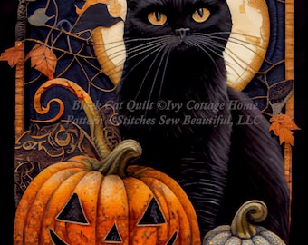 Black Cat Quilt cross stitch pattern by IvyCottageHome (Digital Format)