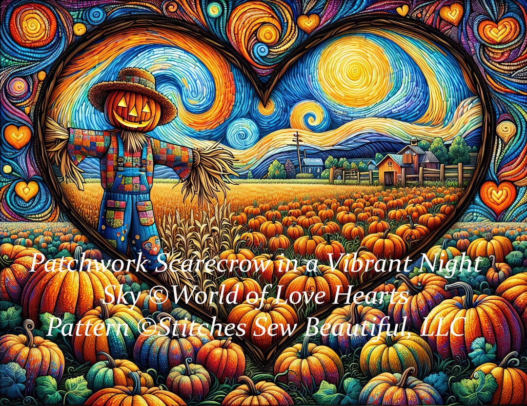 Patchwork Scarecrow in a Vibrant Night Sky Cross Stitch Pattern by ...