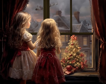 Girls Spying Santa cross stitch pattern by IvyCottageHome (Digital Format)